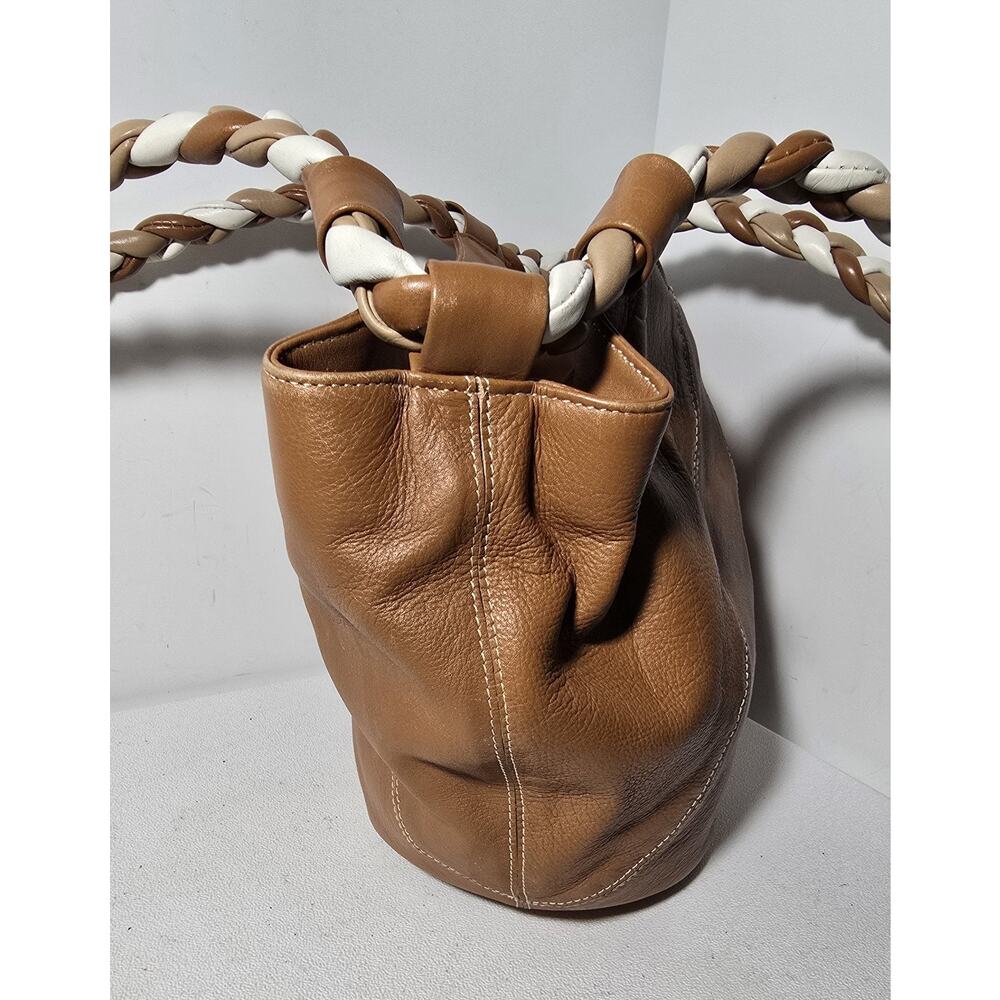 AQUA MADONNA Tan Cow Hide Leather Satchel Bag Women's Shoulder Bag Large - Picture 4 of 11